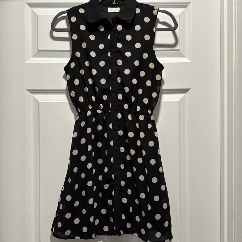 Maison Jules Small mini retro collar button up polka dot dress